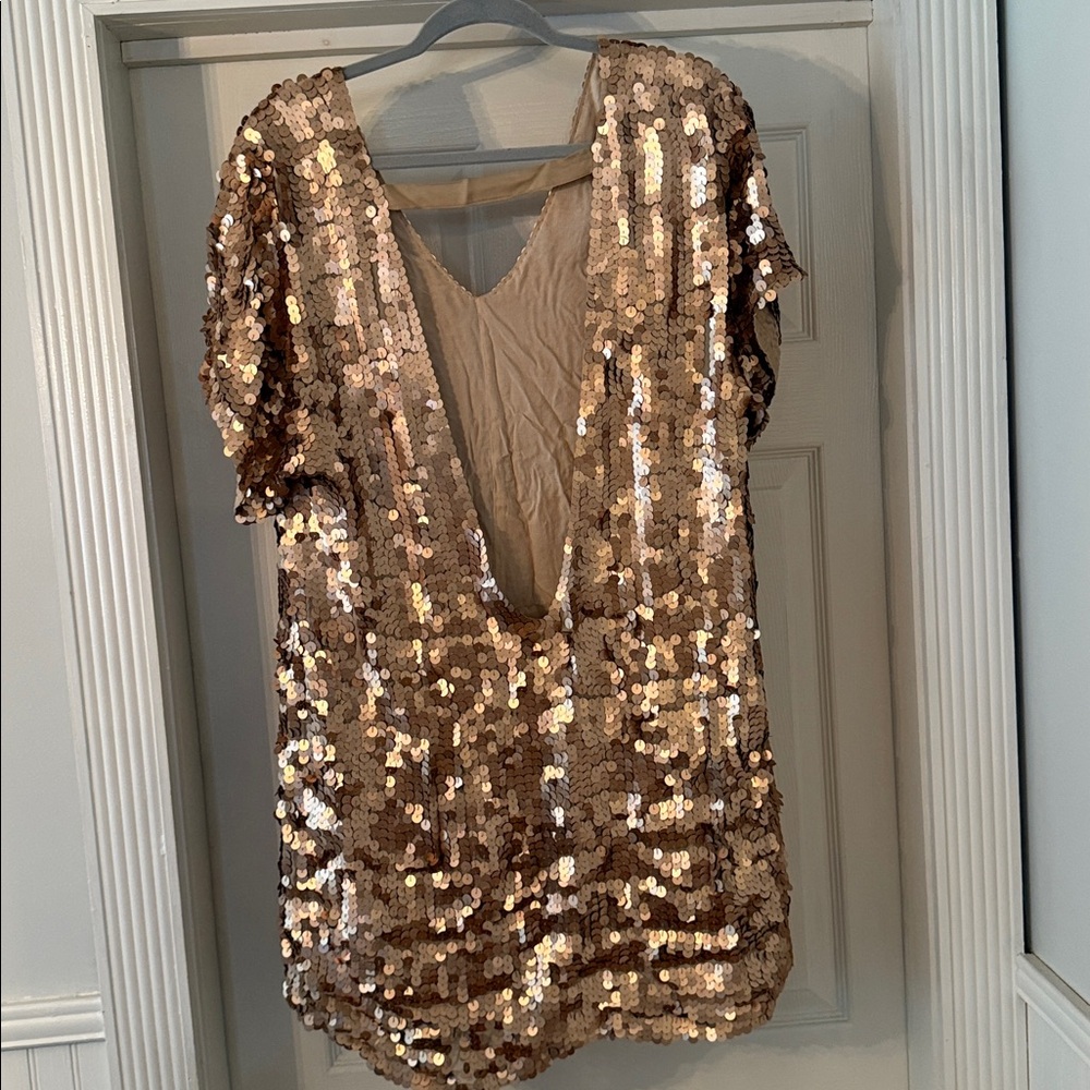 Free People Rose Gold Sequin shift dress with pockets and low back - Picture 5 of 5